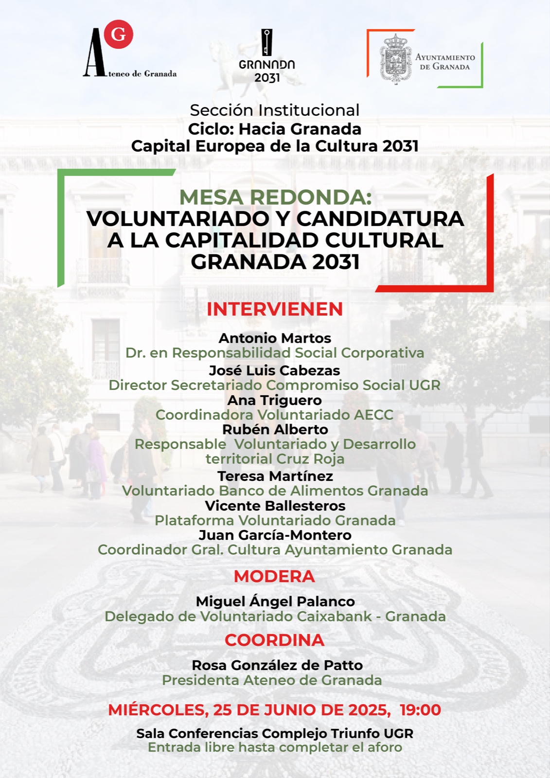Cartel Mesa redonda: Voluntariado y candidatura a la capitalidad cultural Granada 2031