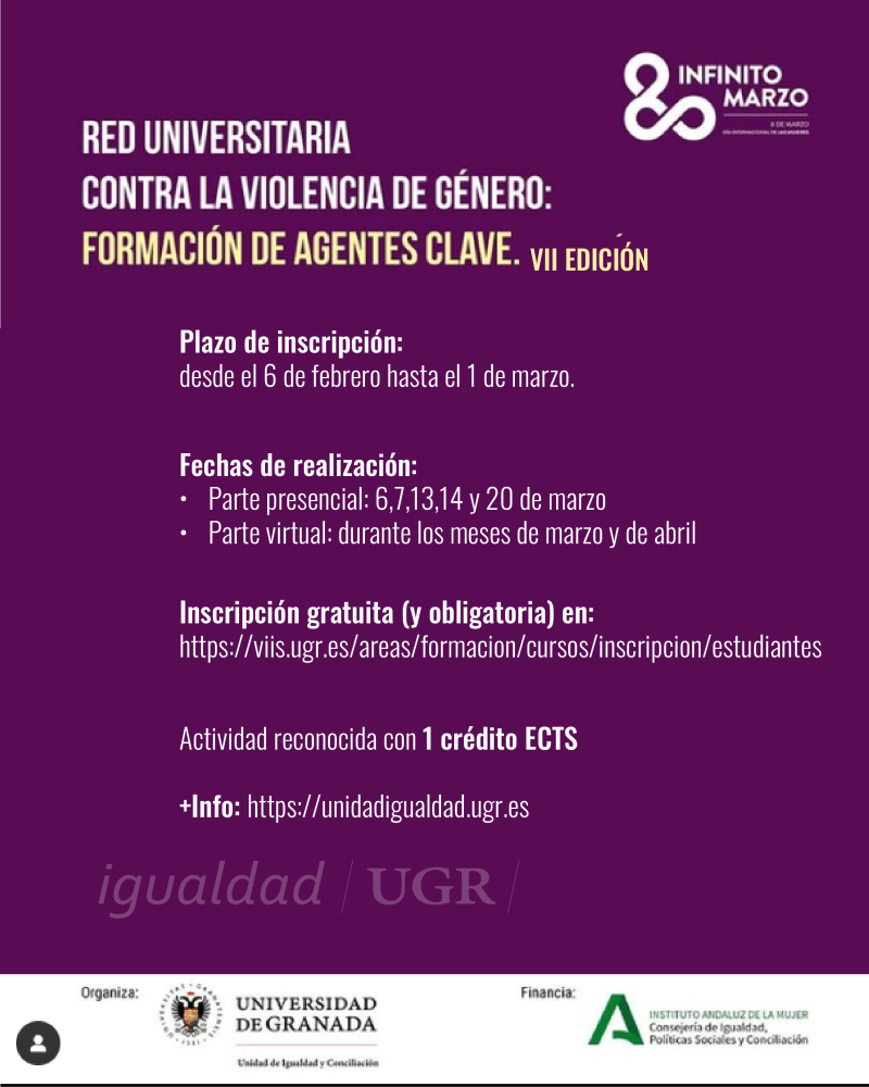 Red Universitaria contra la violencia de género: Agentes clave. VII edición Cartel con datos de la formación
