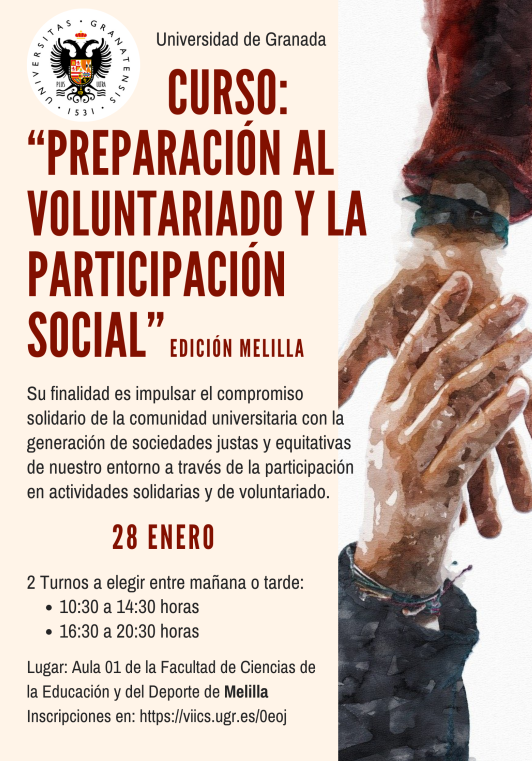 Cartel formación preparación al voluntariado Cartel con imagen de dos manos unidas